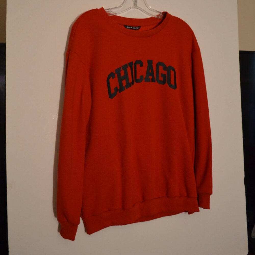 SHEIN "Chicago" Front Sign Red Sweater Long Sleeves Polyester/Spandex M/6 (EU38)